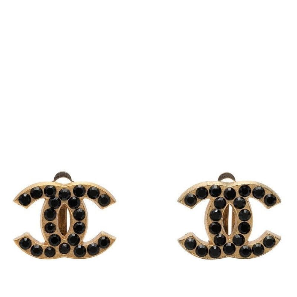 Chanel CC Logo 01A Gold Plated Rhinestone Earrings